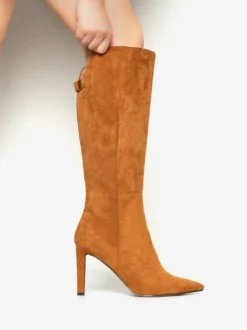 Bottes en daim au genou Bottes hautes à talons hauts et bout pointu