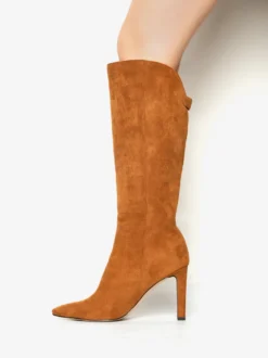 Bottes en daim au genou Bottes hautes à talons hauts et bout pointu