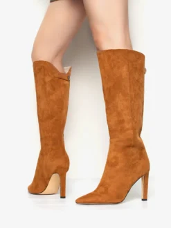 Bottes en daim au genou Bottes hautes à talons hauts et bout pointu