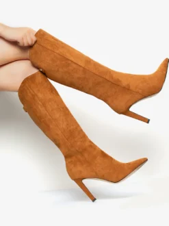 Bottes en daim au genou Bottes hautes à talons hauts et bout pointu