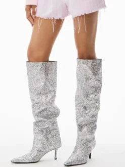 Bottes fête à paillettes bottes hautes souples à bout pointu cuissardes