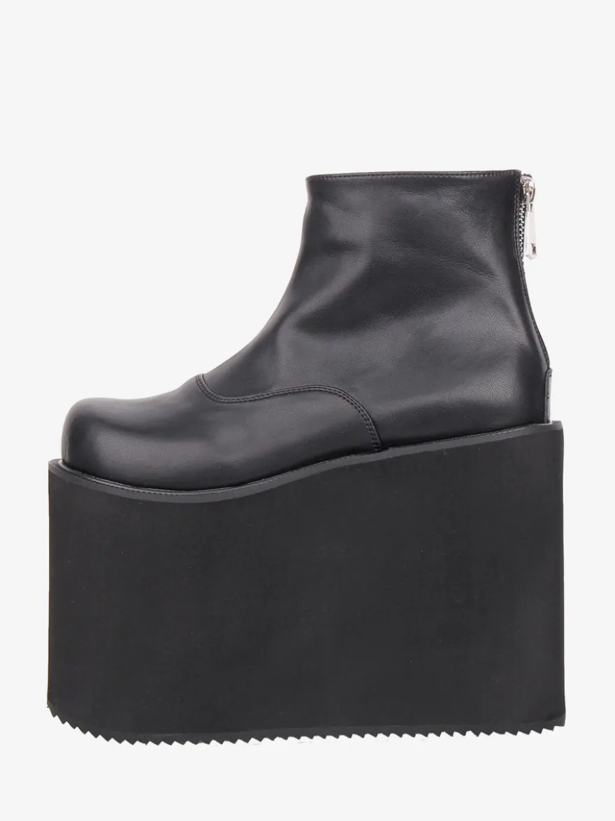 Bottes Gothic Lolita à plateforme bout rond en cuir PU noir hauteur cheville