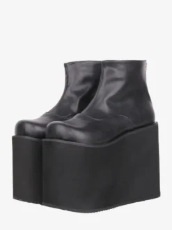 Bottes Gothic Lolita à plateforme bout rond en cuir PU noir hauteur cheville