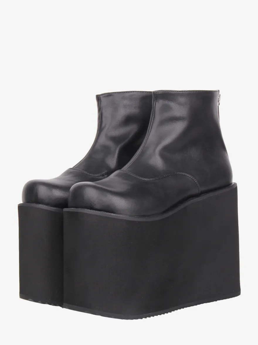 Bottes Gothic Lolita à plateforme bout rond en cuir PU noir hauteur cheville