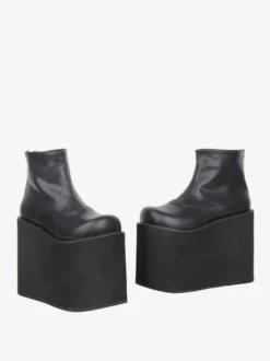 Bottes Gothic Lolita à plateforme bout rond en cuir PU noir hauteur cheville
