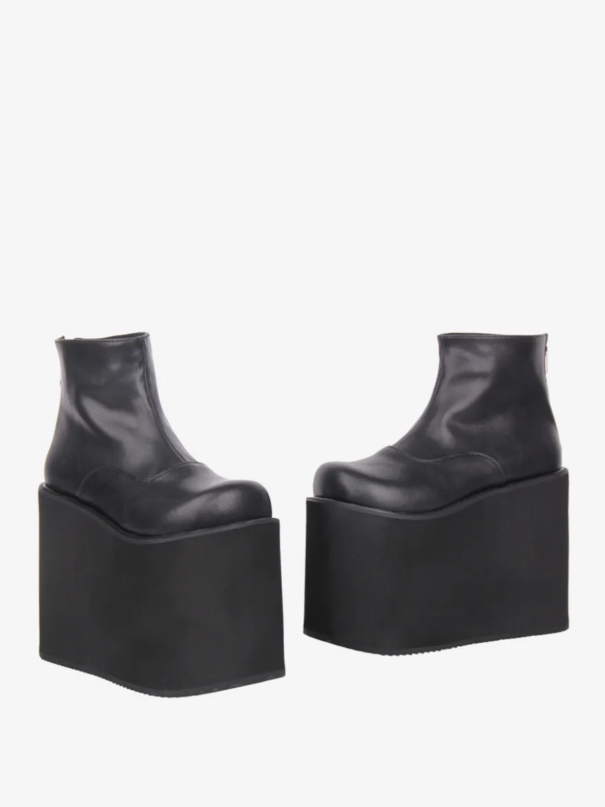 Bottes Gothic Lolita à plateforme bout rond en cuir PU noir hauteur cheville