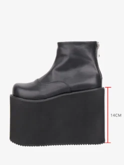 Bottes Gothic Lolita à plateforme bout rond en cuir PU noir hauteur cheville