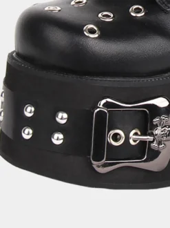Bottes gothiques Lolita Cuir PU Œillets Bout rond Chaussures Lolita noires