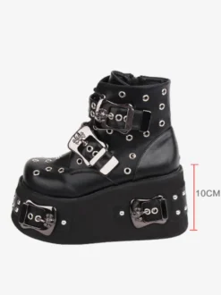 Bottes gothiques Lolita Cuir PU Œillets Bout rond Chaussures Lolita noires