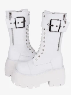 Bottes gothiques Lolita en cuir PU à bout rond chaussures Lolita noires