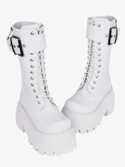 Bottes gothiques Lolita en cuir PU à bout rond chaussures Lolita noires