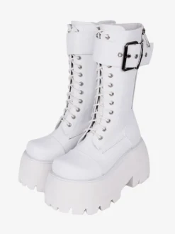 Bottes gothiques Lolita en cuir PU à bout rond chaussures Lolita noires