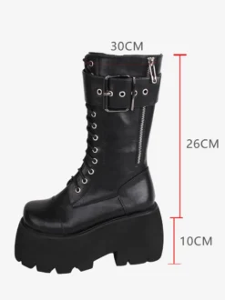 Bottes gothiques Lolita en cuir PU à bout rond chaussures Lolita noires