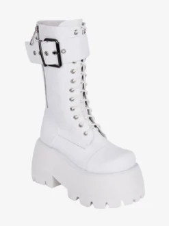 Bottes gothiques Lolita en cuir PU à bout rond chaussures Lolita noires