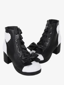 Bottes gothiques Lolita en cuir PU à imprimé floral et rivets à bout ouvert Chaussures Lolita noires