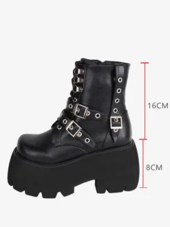 Bottes gothiques Lolita en cuir PU à bout rond chaussures Lolita noires