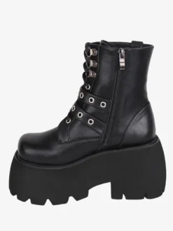 Bottes gothiques Lolita en cuir PU à bout rond chaussures Lolita noires