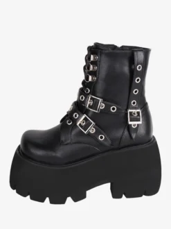 Bottes gothiques Lolita en cuir PU à bout rond chaussures Lolita noires