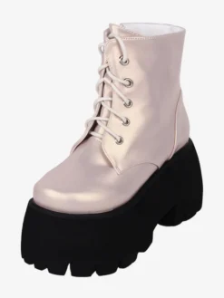 Bottes gothiques Lolita kaki à bout rond en cuir PU chaussures Lolita