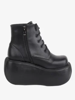 Bottes gothiques Lolita noires à bout rond en cuir PU chaussures à plateforme Lolita bottines