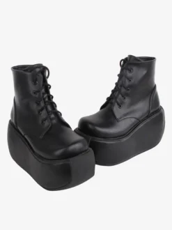 Bottes gothiques Lolita noires à bout rond en cuir PU chaussures à plateforme Lolita bottines
