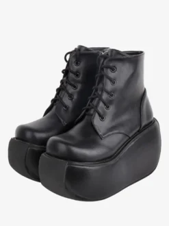 Bottes gothiques Lolita noires à bout rond en cuir PU chaussures à plateforme Lolita bottines