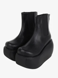 Bottes gothiques Lolita noires en cuir PU à bout rond chaussures Lolita