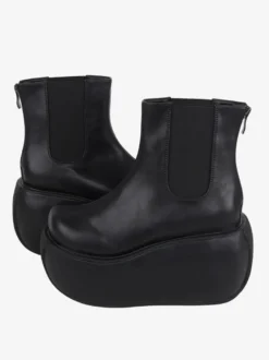 Bottes gothiques Lolita noires en cuir PU à bout rond chaussures Lolita