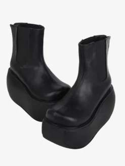 Bottes gothiques Lolita noires en cuir PU à bout rond chaussures Lolita