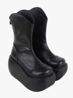 Bottes gothiques Lolita noires en cuir PU à bout rond chaussures Lolita