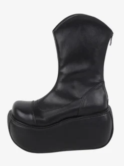 Bottes gothiques Lolita noires en cuir PU à bout rond chaussures Lolita