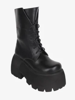 Bottes gothiques épaisses Lolita en cuir PU à bout rond chaussures Lolita blanches