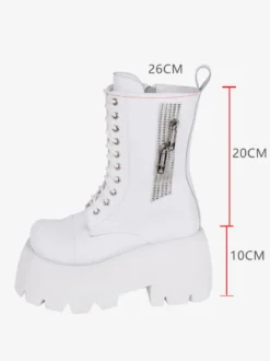 Bottes gothiques épaisses Lolita blanches en PU à bout rond chaussures Lolita en cuir PU