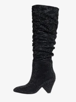 Bottes Hautes Au Genou Noires Femmes Cuir Talon Cône Bottes Mi-haut