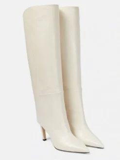 Bottes hautes blanches à bout pointu et talons hauts bottes larges aux mollets