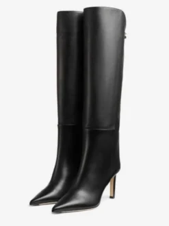 Bottes hautes blanches à bout pointu et talons hauts bottes larges aux mollets