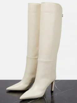 Bottes hautes blanches à bout pointu et talons hauts bottes larges aux mollets