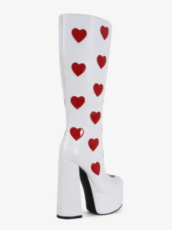 Bottes hautes blanches à plateforme grande taille motif cœur talon épais bottes GO GO