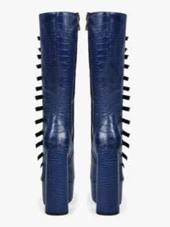 Bottes hautes bleues à plateforme et talons épais grande taille avec boucle