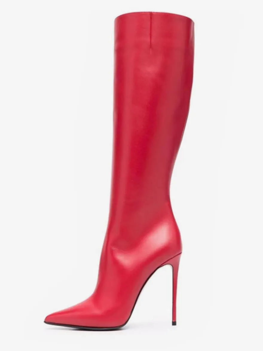 Bottes Hautes Bottines Rouges À Bout Pointu Talon Aiguille
