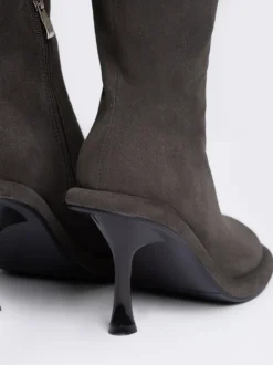Bottes hautes chaussures femmes hautes à talons aiguilles gris chics