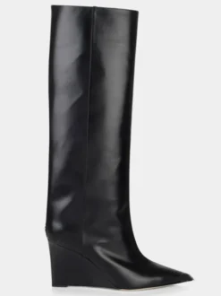 Bottes hautes dorées à bout pointu et talons compensés