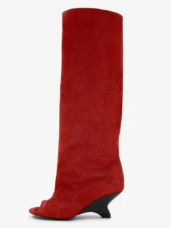 Bottes hautes en daim à bout ouvert et talon design