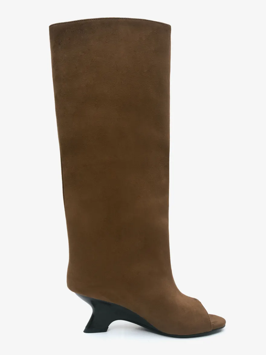 Bottes hautes en daim à bout ouvert et talon design