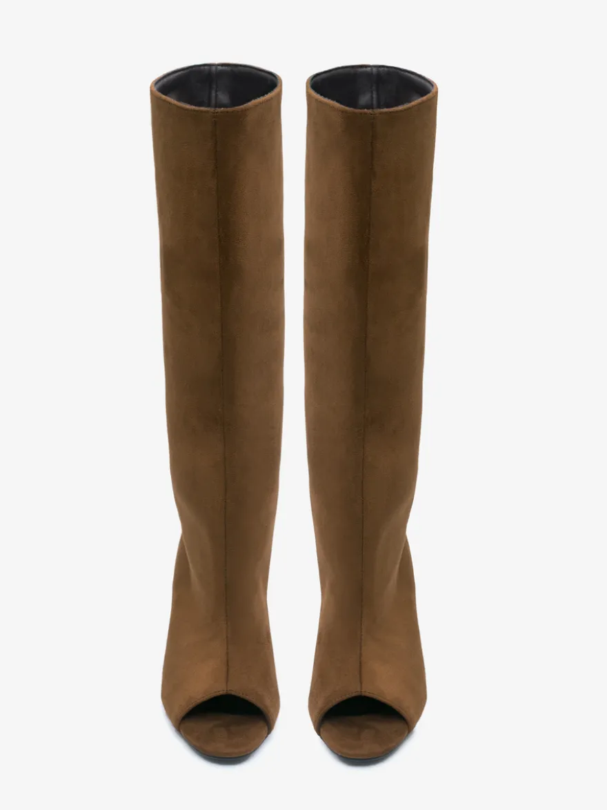 Bottes hautes en daim à bout ouvert et talon design