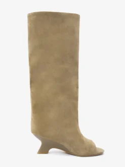 Bottes hautes en daim à bout ouvert et talon design