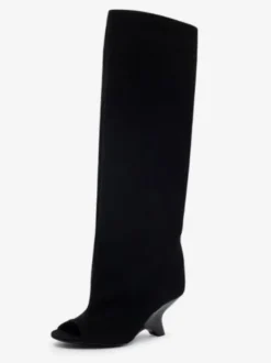 Bottes hautes en daim à bout ouvert et talon design