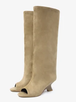 Bottes hautes en daim à bout ouvert et talon design