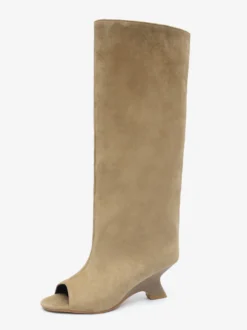 Bottes hautes en daim à bout ouvert et talon design