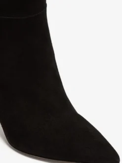 Bottes hautes en daim à bout pointu et talons hauts perlés pour femmes